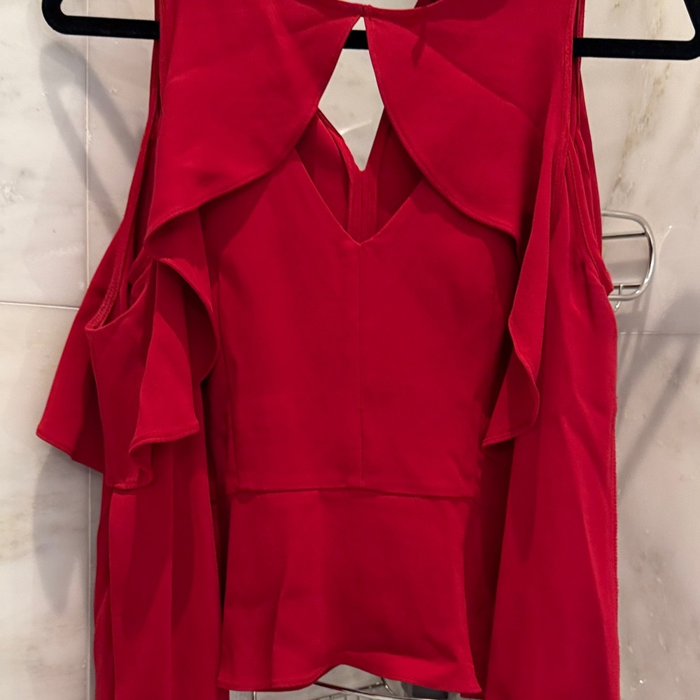 INTERMIX Scarlet Ruffle Open Shoulder Blouse - Picture 4 of 5